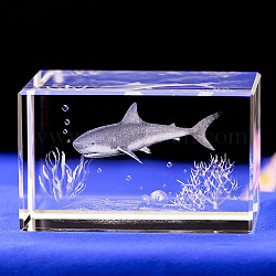 Figurina di vetro animale con incisione laser 3d, per ornamenti da scrivania per l'home office, cuboide, squalo, 59.5x59.5x39.5mm