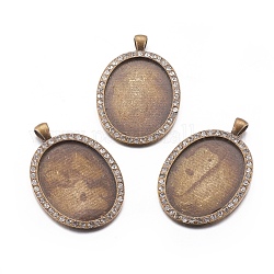Ovale en alliage de style tibétain supports cabochons grand pendentif, avec des strass, sans nickel, bronze antique, Plateau: 40x30 mm, 56x35x3mm, Trou: 7x4mm