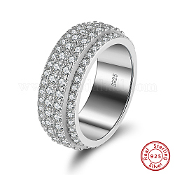 925 anello da dito a fascia larga in argento sterling, con zirconi, Vero platino placcato, diametro interno: 17.8mm