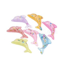Cabochons in resina, con paillette, delfino, colore misto, 34x19x6mm