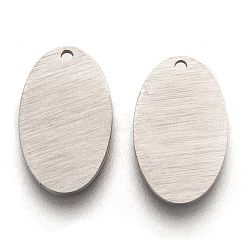 304 Stainless Steel Pendants, Stamping Blank Tag, Laser Cut, Double Side Drawbench Effect, Oval, Stainless Steel Color, 18x11x1mm, Hole: 1.2mm