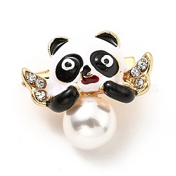 Panda con alfiler esmaltado con alas con perla abs, broche animal de aleación dorada para ropa de mochila, sin plomo y cadmio, negro, 17.5x19x8mm, pin: 0.8 mm