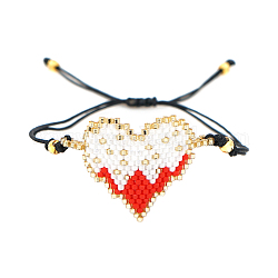 Braccialetti di perline di semi con motivo a cuore dell'amicizia per le donne, nylon regolabile bracciali intrecciati cavo di perline, colorato, 11 pollice (28 cm)