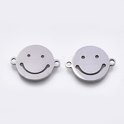 Conectores de enlaces de acero inoxidable 201, enlaces de corte por láser, plano y redondo con la cara sonriente, color acero inoxidable, 12.5x16.5x1mm, agujero: 1.5 mm