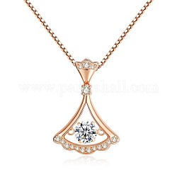 Ожерелье из кубического циркония в форме веера для девушек и женщин, 925 ожерелье из стерлингового серебра, прозрачные, розовое золото 