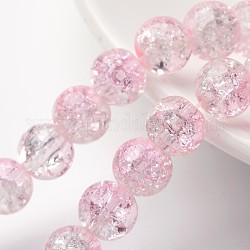 Crackle Glass Beads Strands, Round, Pink, 8mm, Hole: 1.3~1.6mm, 31.4 inch