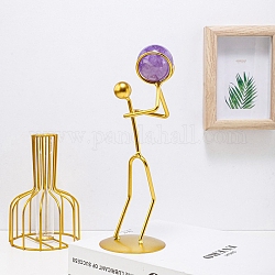 Natural Amethyst Reiki Energy Stone Ornament, Basketball Player Model Iron Art Display Decorations, 200x110mm