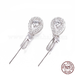 Rhodium Plated 925 Sterling Silver Pendant Bails, with Cubic Zirconia, with 925 Stamp, Clear, Platinum, 14mm, Hole: 6x1mm, Pin: 0.7mm, Inseam Length: 4.5mm