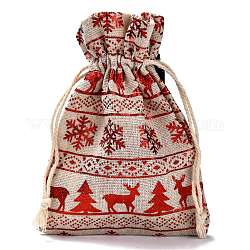 Pochettes d'emballage cadeau en coton sacs à cordon, pour noël saint valentin anniversaire fête de mariage emballage de bonbons, rouge, Motif à thème de Noël, 14.3x10 cm