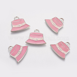Alloy Enamel Pendants, Lead Free and Cadmium Free, Hat, Platinum,  Hot Pink, about 22mm long, 23mm wide, 2.5mm thick, hole: 3mm
