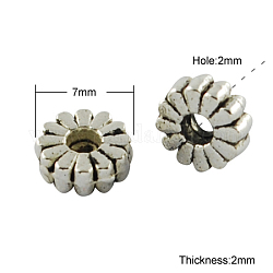 Perles de séparateur de style tibétain , Sans cadmium & sans nickel & sans plomb, donut, argent antique, 7x2mm, Trou: 2mm
