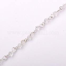 Handmade Bicone Glass Beads Chains for Necklaces Bracelets Making, with Iron Eye Pin, Unwelded, Silver, Clear, 39.3 inch