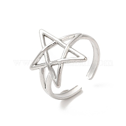 304 Stainless Steel Cuff Finger Rings, Hollow Star Open Rings for Women, Stainless Steel Color, Inner Diameter: 18mm