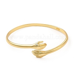 Rack Plating Brass Hug Hand Open Cuff Bangle for Women, Lead Free & Cadmium Free, Real 18K Gold Plated, Inner Diameter: 2-1/2 inch(6.35cm)