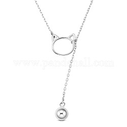 Shegrace 925 collares con colgante de gatito de plata esterlina, con cadenas de cable, gato y redondo, Platino, 16.54 pulgada (42 cm)