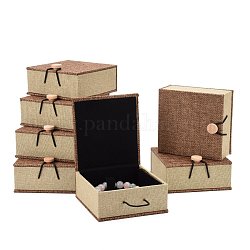 長方形の木製ブレスレットボックス  黄麻布とベルベットと  キャメル  10.4x10x5.2cm