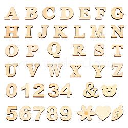 Bricolage bois autocollant alphanumérique artisanat, alphabet mixte a ~ z et nombre0~9 et autre motif, pour la décoration de scrapbooking, amande blanchie, 38~24.5x33.5~15.5x4mm