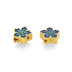 Alloy Enamel Beads, Matte Gold Color, Sakura, Marine Blue, 9x9x4mm, Hole: 1.5mm