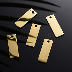 304ステンレス鋼ペンダント  手動研磨  空白のスタンピングタグ  長方形  ゴールドカラー  25x9x1.8mm  穴：1.4mm
