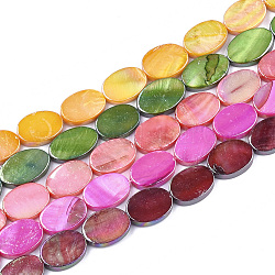 Shell perle d'acqua dolce fili, ab colore, tinto, ovale, colore misto, 13~15x10~11x2~3mm, Foro: 1 mm, circa 26~28pcs/filo, 15.5 pollice