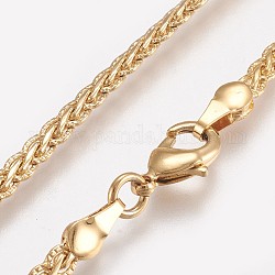 Cuerda de latón cadena collares haciendo, con cierre de langosta, Plateado de larga duración, real 18k chapado en oro, 23.6 pulgada (60 cm), 3mm
