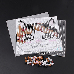 DIY Melty Beads Fuse Beads Sets: Fuse Beads, ABC Plastic Pegboards, Pattern Paper, and Ironing Paper, Cat Pattern, Square, Colorful, 14.7x14.7cm