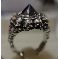 Anillo de dedo grueso con cono de rhinestone azabache, Anillo gótico de calavera de aleación para hombres y mujeres., plata antigua, nosotros tamaño 9 (18.9 mm)