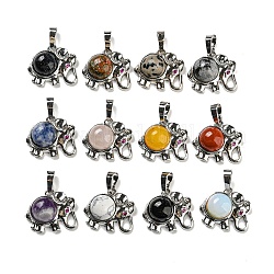 Natural & Synthetic Mixed Gemstone Pendants, Rack Plating Brass Elephant Charms, Platinum, Cadmium Free & Lead Free, Mixed Dyed and Undyed, 26mm, Elephant: 18x21x8mm, Hole: 8x5mm