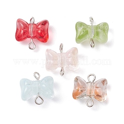 Glass Connector Charms, Bowknot Links with Metal Double Loops, Platinum, 13x14.5x8mm, Hole: 1.5~3mm