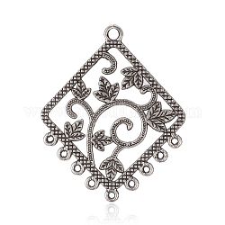 Tibetan Style Alloy Chandelier Component Links, Rhombus, Antique Silver, 49x40x1mm, Hole: 1~2.5mm