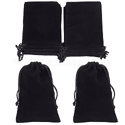 Beebeecraft 20 шт. прямоугольные бархатные мешочки на шнурке, мешки для подарков на рождество, чёрные, 15x10 см