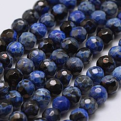 Fili di perline di agata screpolata di fuoco naturale sfaccettata, tondo, tinti e riscaldato, blu, 4mm, Foro: 0.8 mm, circa 90~92pcs/filo, 14 pollice (35.6 cm)