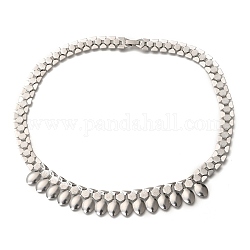304 Stainless Steel Bib Chain Necklaces, with Snap Lock Clasps, Textured, Oval, Stainless Steel Color, 18.11 inch(46cm)