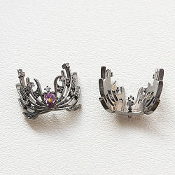 Kopfnadeln für Hexen-Kopfbedeckungen aus Messing mit Pavé-Fassung in mittlerer Lila-Zirkonia-Optik, zur Herstellung barocker Perlen, Metallgrau, 16x18 mm