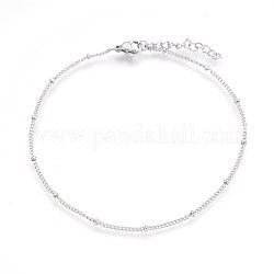 304 Stainless Steel Curb Chain Anklets, Stainless Steel Color, 9 inch(22.8cm), 1.4mm