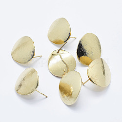 Brass Stud Earring Findings, with Loop, Long-Lasting Plated, Real 18K Gold Plated, Nickel Free, Oval, 21.5x18mm, Hole: 2mm, Pin: 0.5mm