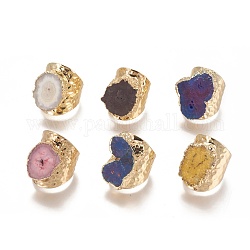 Polsini in agata naturale druzy, anelli aperti, con i risultati in ottone e strass, oro, colore misto, formato 9~10, 19~20.5mm
