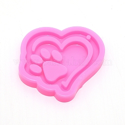 Corazón con llavero de pata moldes de silicona, moldes de resina, para resina uv, fabricación de joyas de resina epoxi, color de rosa caliente, 73x82x11mm, agujero: 4 mm