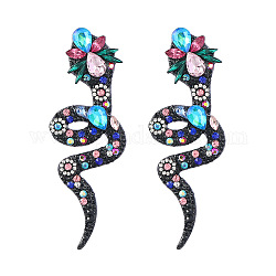 Boucles d'oreilles pendantes en forme de serpent avec strass étincelants, longues boucles d'oreilles en alliage de bronze pour femmes, colorées, 81x29mm
