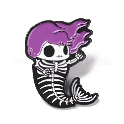 Pin de esmalte de esqueleto de sirena, insignia de aleación de halloween para ropa de mochila, electroforesis negro, púrpura, 33.5x26x1.5mm, pin: 1.3 mm