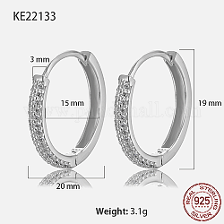 Rhodium Plated 925 Sterling Silver Micro Pave Cubic Zirconia Hoop Earrings, with S925 Stamp, Platinum, 20x3mm