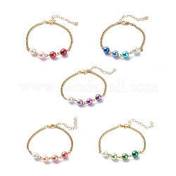 Bracelet à maillons en perles de verre avec 304 gourmette en acier inoxydable pour femme, couleur mixte, 7-1/4 pouce (18.5 cm)