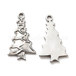 304 Stainless Steel Pendants, Manual Polishing, Christmas Theme, Christmas Tree Charms, Stainless Steel Color, 20x12x1mm, Hole: 1.5mm