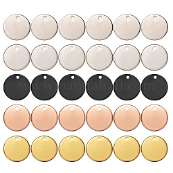 Charms in ottone 30 pz 5 colori, timbratura tag vuoto, rotondo e piatto, colore misto, 12x1mm, Foro: 1.2 mm, 6 pz / colore