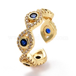 Кольцо-манжета с кубическим цирконием от сглаза, открытое кольцо из латуни с покрытием из 18-каратного золота для женщин, без свинца и без кадмия, синие, размер США 6 1/2 (16.9 мм)