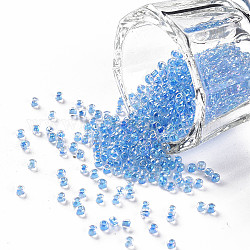 11/0 grade a perles de rocaille en verre rondes, les couleurs de l'intérieur transparentes, de couleur plaquée ab , Dodger bleu, 2.3x1.5mm, Trou: 1mm, environ 48500 pcs / livre
