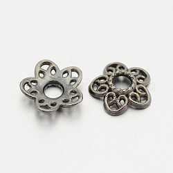 Tibetischen Stil Legierung Perlenkappen, Bleifrei und cadmium frei, Metallgrau, 10.7x11x2.5 mm, Bohrung: 3 mm