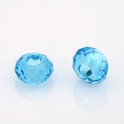 Perles en verre à facettes, perles de rondelle avec grand trou , bleu profond du ciel, 14x8mm, Trou: 6mm