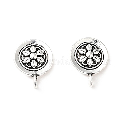 Rack Plating Alloy Stud Earring Findings, with Vertical Loops, Cadmium Free & Lead Free, Flat Round with Flower, Antique Silver, 18x14mm, Hole: 2mm, Pin: 0.6mm
