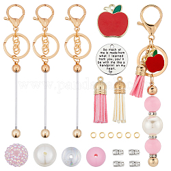 Kit de fabrication de porte-clés en perles Sunnyclue pour la journée des enseignants, y compris porte-clés en alliage, perles en acrylique et en plastique, pompon en faux suède et pendentif pomme et citation en alliage, couleur mixte, 62 pcs /sachet 